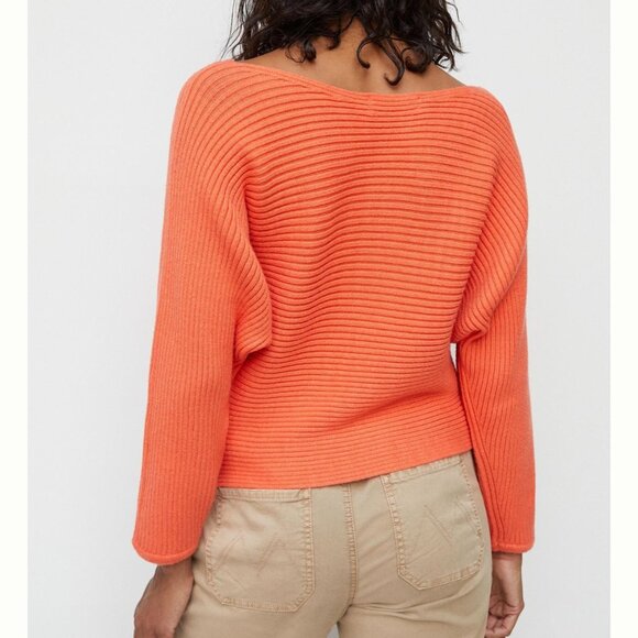 Anthropologie Kendall Cropped Ribbed Knit Orange Coral Sweater Small - Picture 2 of 10